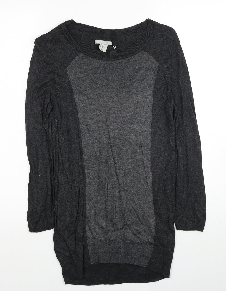 H&M Womens Grey Round Neck Viscose Pullover Jumper Size S