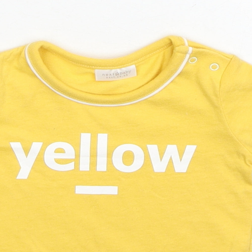 NEXT Yellow Cotton Basic T-Shirt Size 0-3 Months Round Neck Button - Yellow