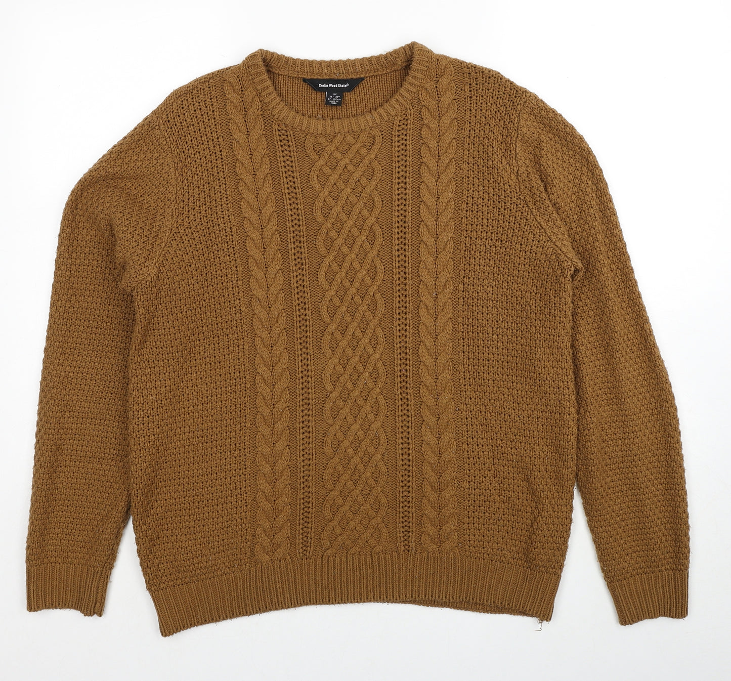 Cedar Wood State Mens Brown Round Neck Acrylic Pullover Jumper Size M Long Sleeve
