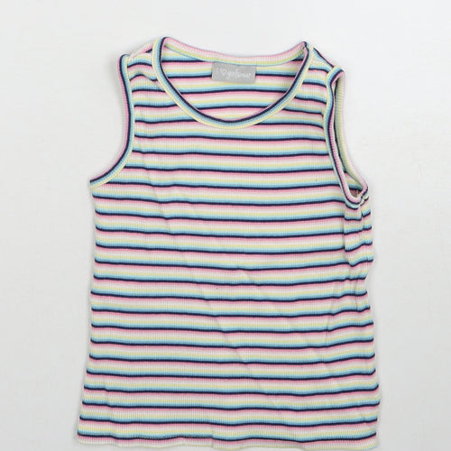 Matalan Girls Multicoloured Striped Cotton Basic Tank Size 7 Years Round Neck Pullover