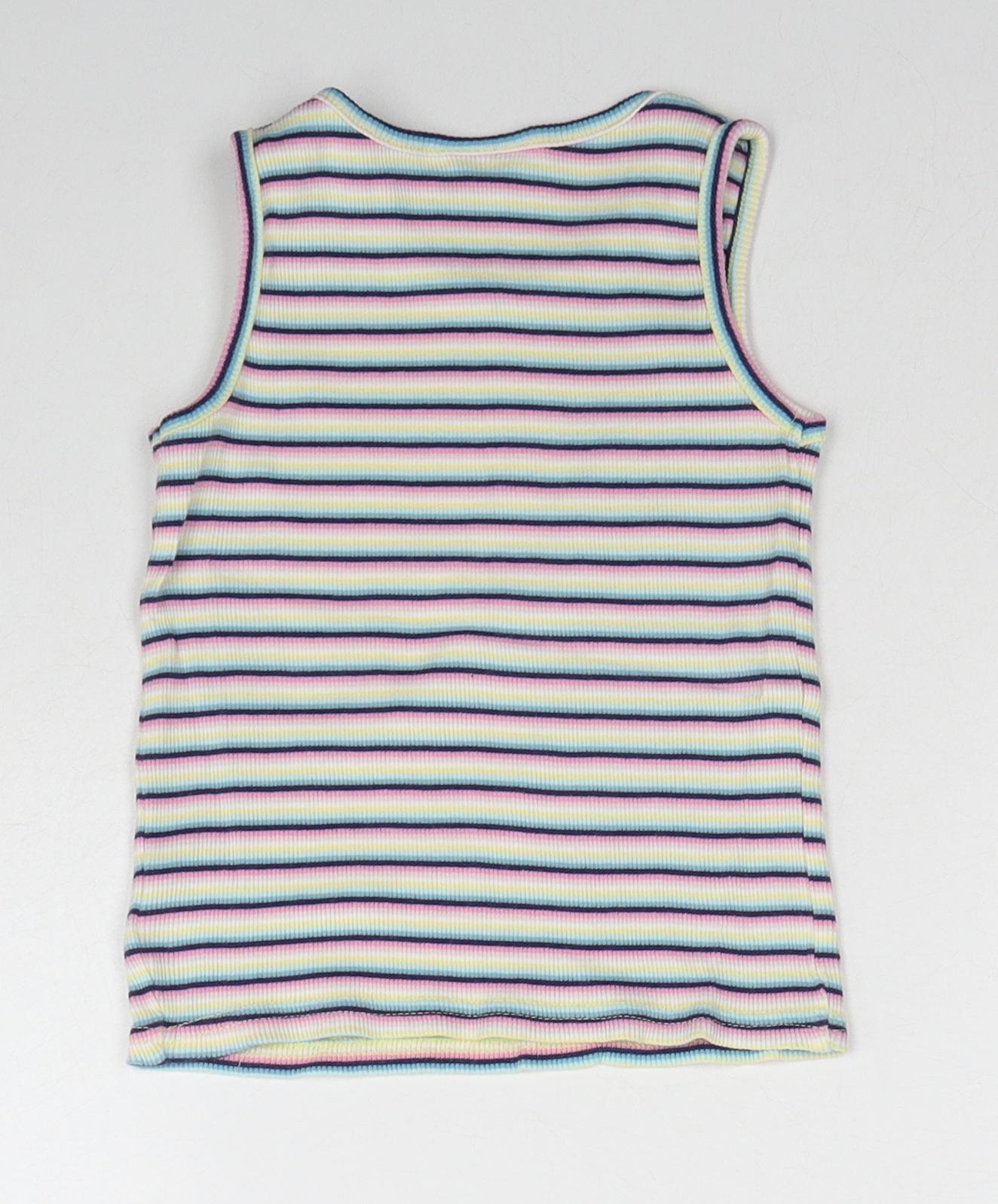 Matalan Girls Multicoloured Striped Cotton Basic Tank Size 7 Years Round Neck Pullover