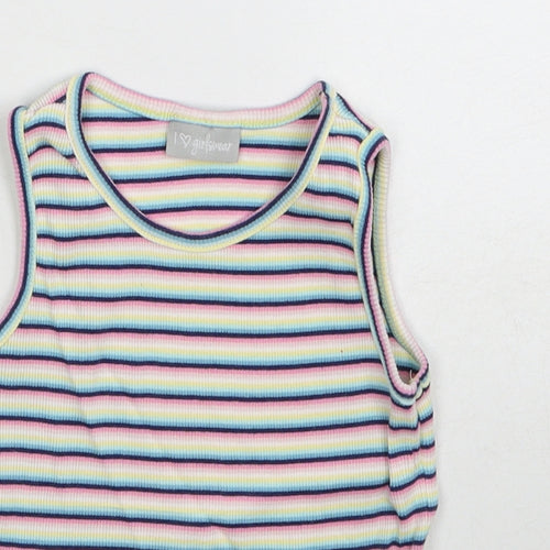 Matalan Girls Multicoloured Striped Cotton Basic Tank Size 7 Years Round Neck Pullover