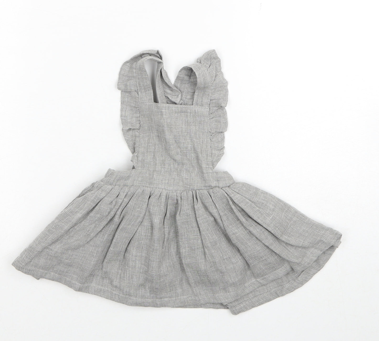 Matalan Girls Grey Cotton Pinafore/Dungaree Dress Size 0-3 Months Square Neck Button