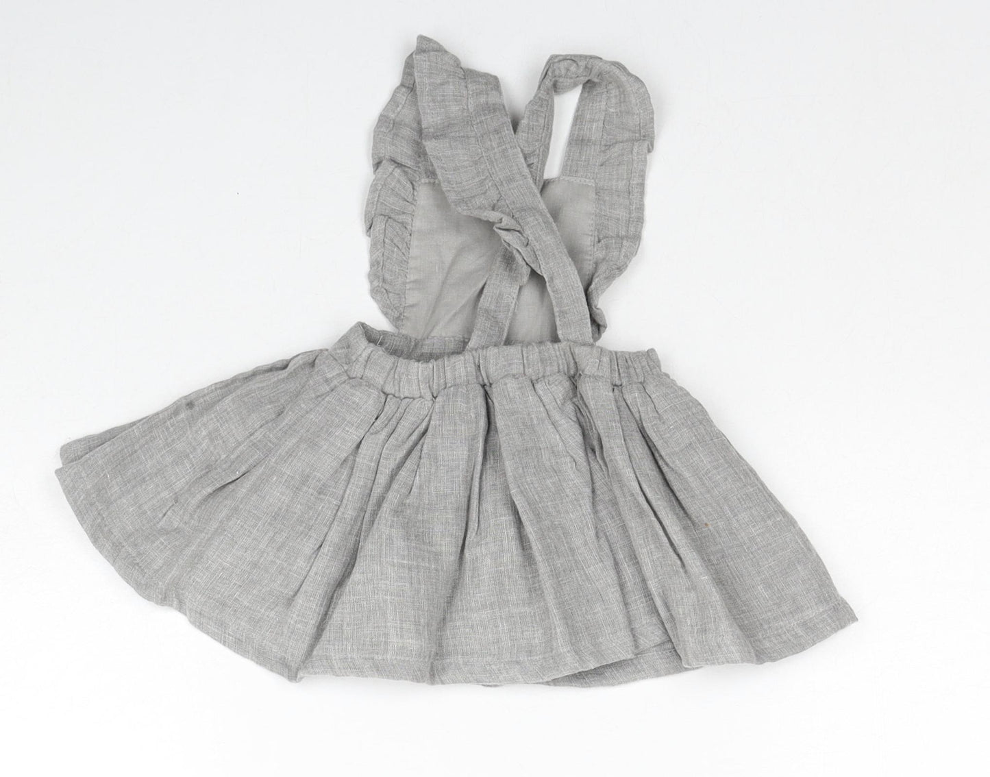 Matalan Girls Grey Cotton Pinafore/Dungaree Dress Size 0-3 Months Square Neck Button