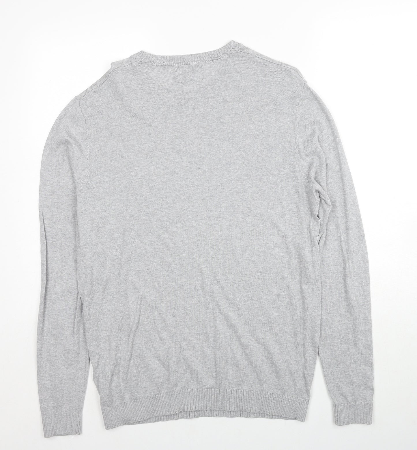 ASOS Mens Grey Round Neck Cotton Pullover Jumper Size M Long Sleeve