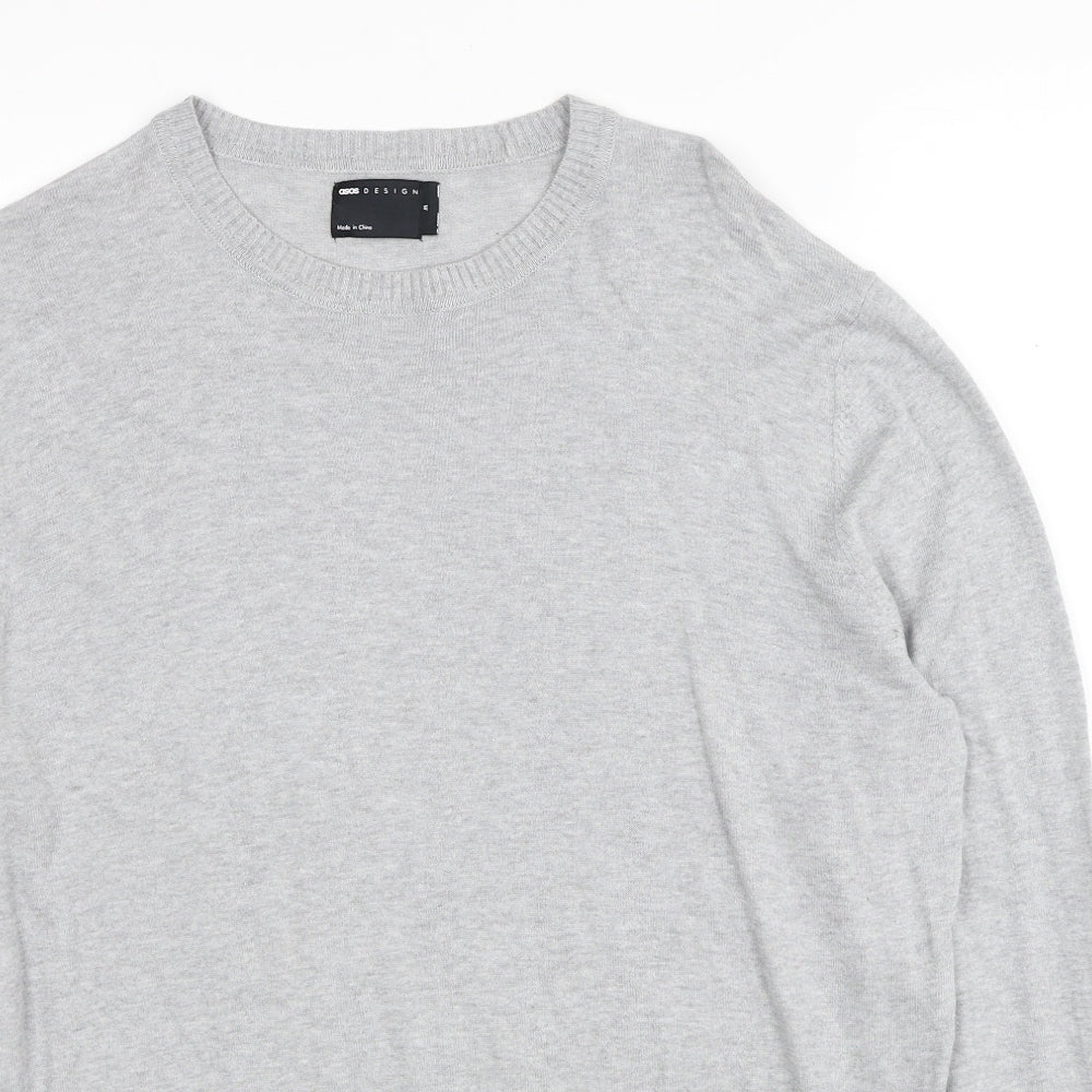 ASOS Mens Grey Round Neck Cotton Pullover Jumper Size M Long Sleeve