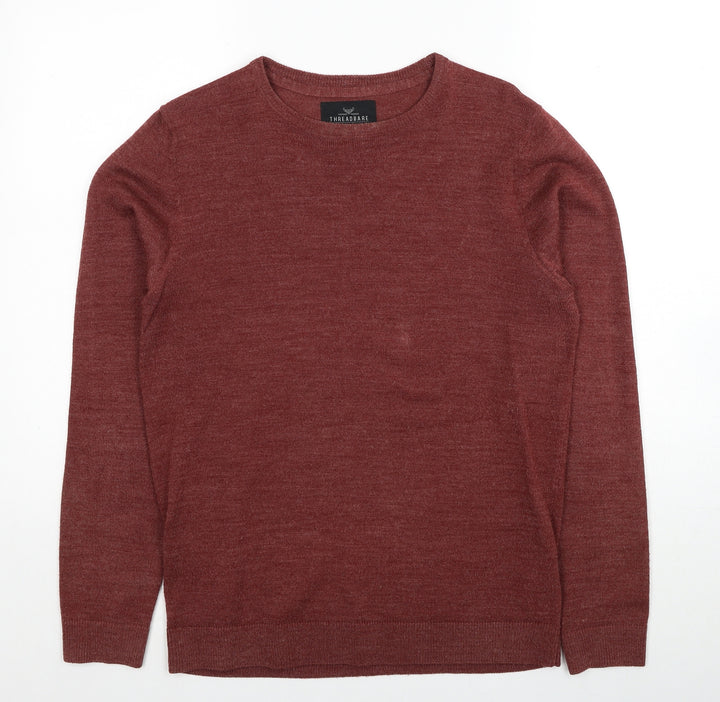 Threadbare Mens Red Round Neck Acrylic Pullover Jumper Size S Long Sleeve