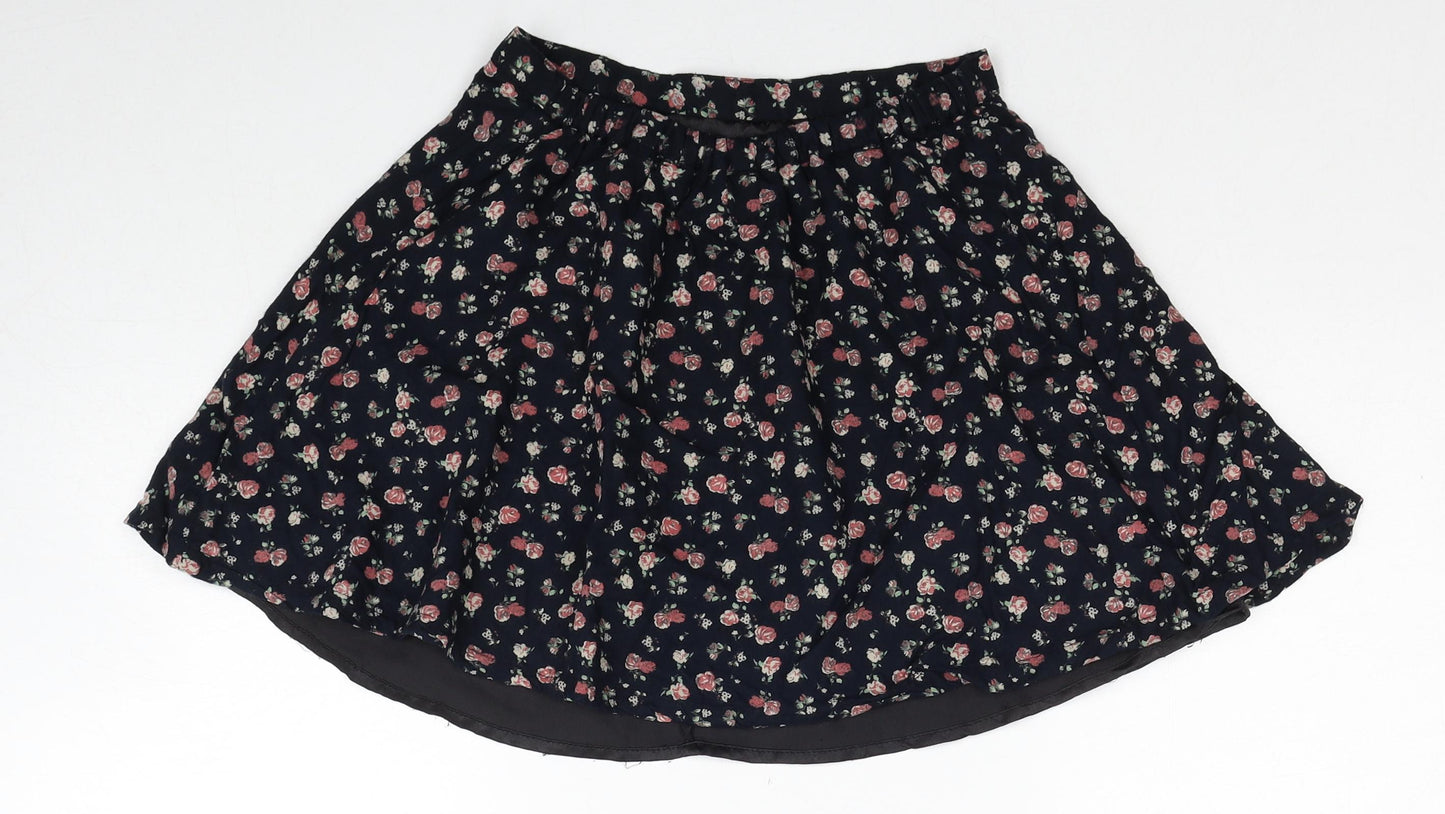 TU Girls Black Floral Viscose Skater Skirt Size 9 Years Regular Pull On