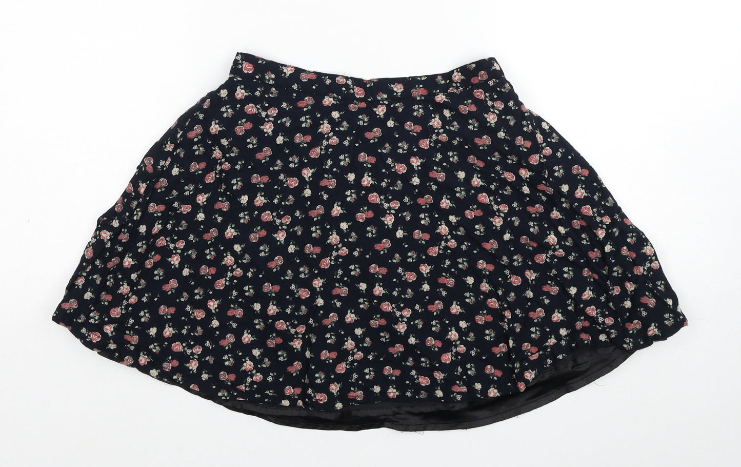 TU Girls Black Floral Viscose Skater Skirt Size 9 Years Regular Pull On