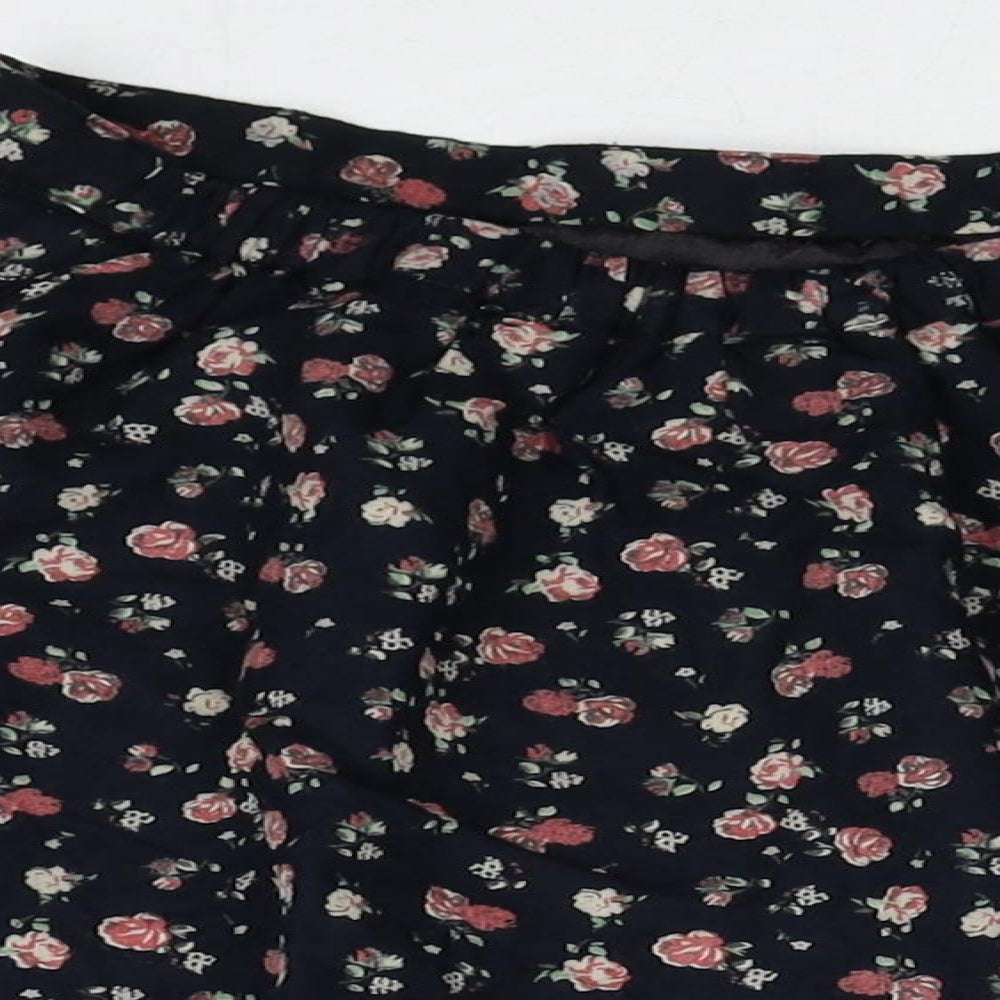 TU Girls Black Floral Viscose Skater Skirt Size 9 Years Regular Pull On
