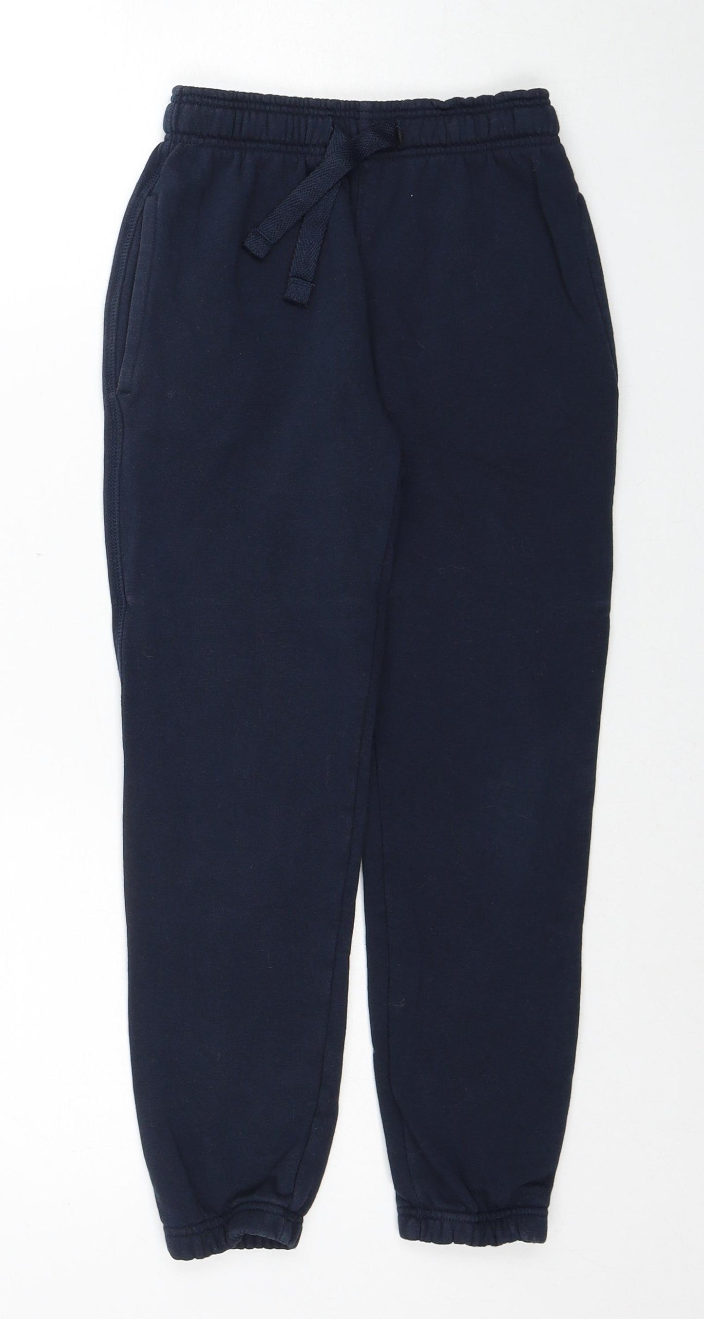 Marks and Spencer Boys Blue Cotton Jogger Trousers Size 7-8 Years Regular Drawstring