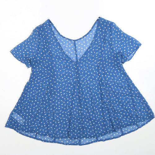 Marks and Spencer Womens Blue Geometric Polyester Basic Blouse Size 6 V-Neck - Star Print