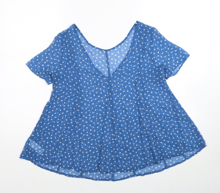 Marks and Spencer Womens Blue Geometric Polyester Basic Blouse Size 6 V-Neck - Star Print