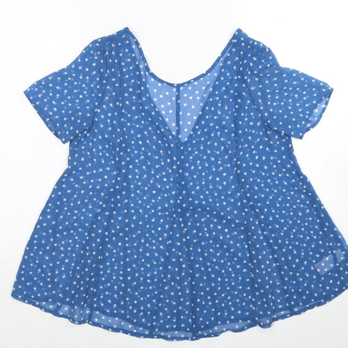 Marks and Spencer Womens Blue Geometric Polyester Basic Blouse Size 6 V-Neck - Star Print