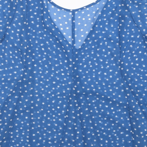 Marks and Spencer Womens Blue Geometric Polyester Basic Blouse Size 6 V-Neck - Star Print