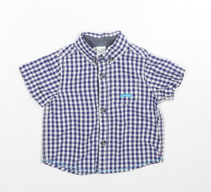 Mini Club Boys Blue Geometric Cotton Basic Button-Up Size 0-3 Months Collared Button