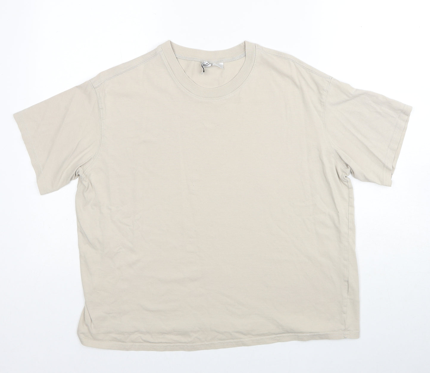 Divided by H&M Womens Beige Cotton Basic T-Shirt Size M Round Neck - Unisex