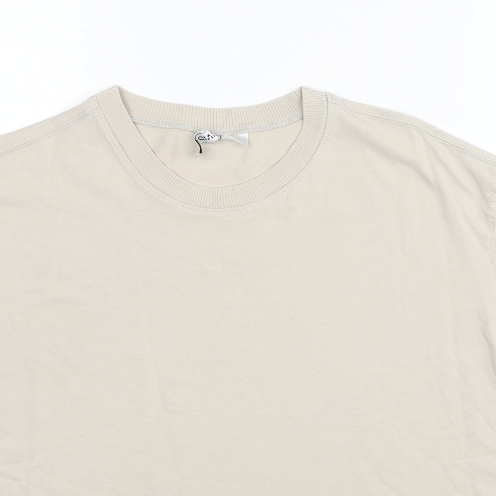 Divided by H&M Womens Beige Cotton Basic T-Shirt Size M Round Neck - Unisex