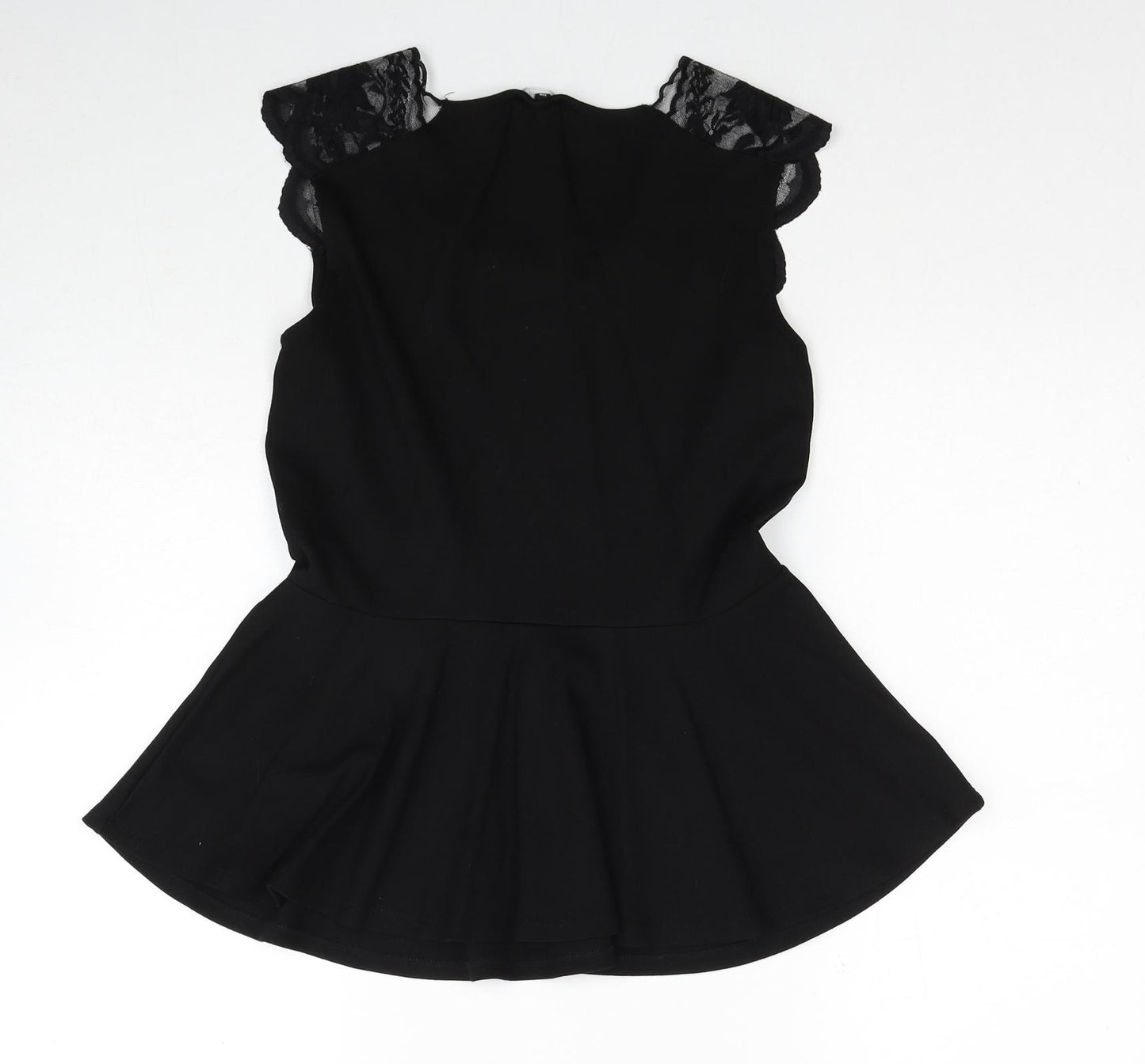 New Look Womens Black Viscose Basic Tank Size 12 Round Neck - Lace Detail