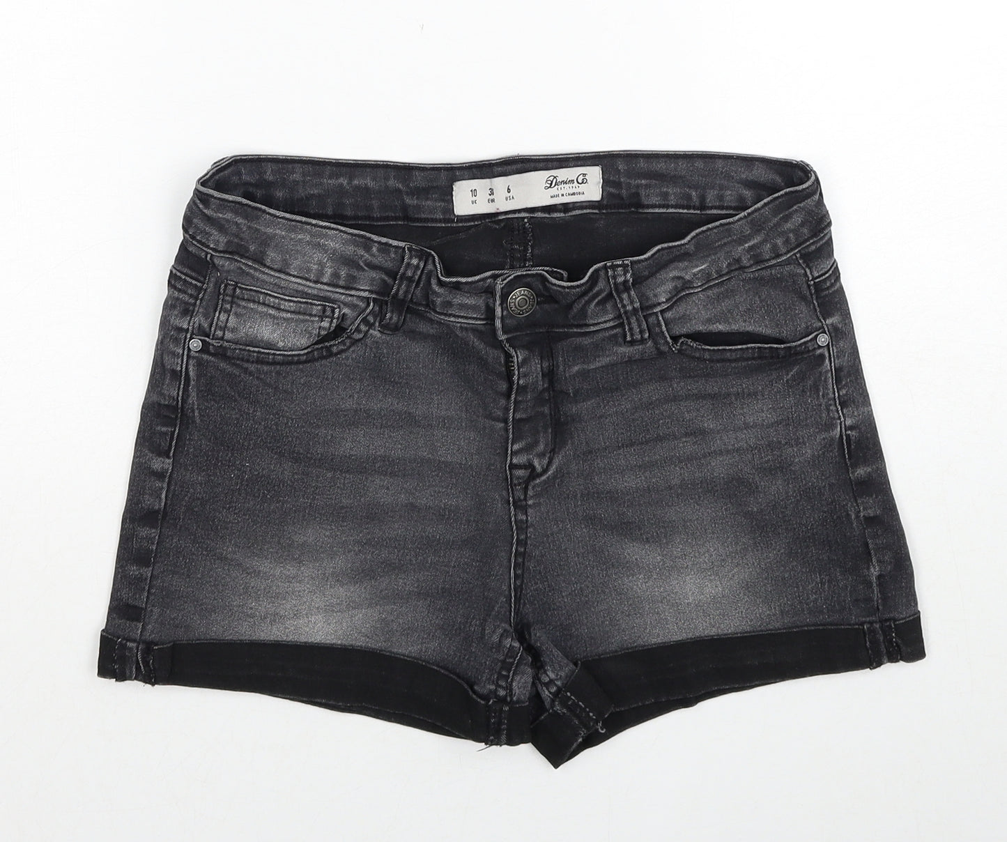 Denim & Co. Womens Grey Cotton Hot Pants Shorts Size 10 Regular Zip