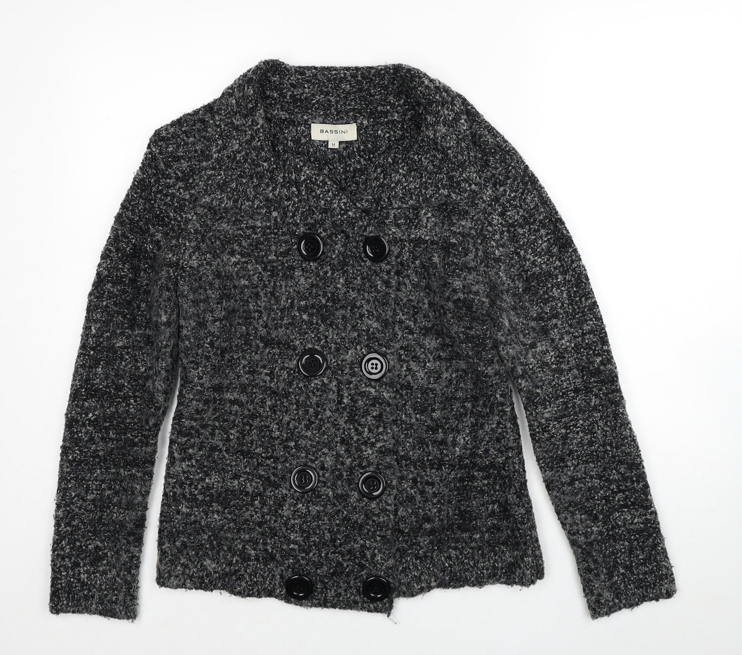 BASSINI Womens Grey Collared Acrylic Cardigan Jumper Size M