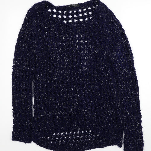 George Womens Blue Boat Neck Acrylic Pullover Jumper Size 10