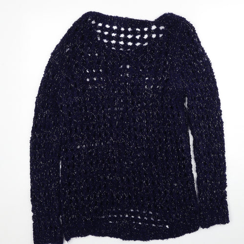 George Womens Blue Boat Neck Acrylic Pullover Jumper Size 10