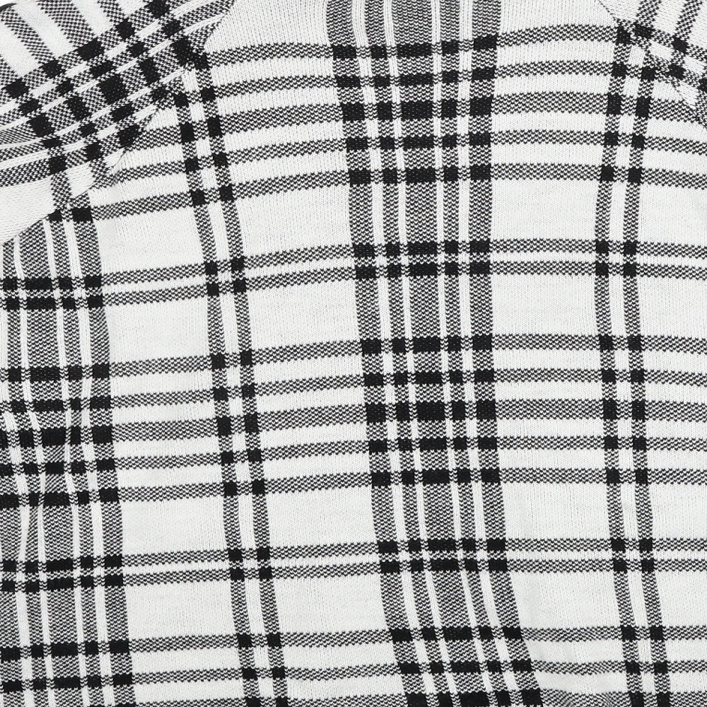 TU Womens Black Boat Neck Plaid Acrylic Pullover Jumper Size 18