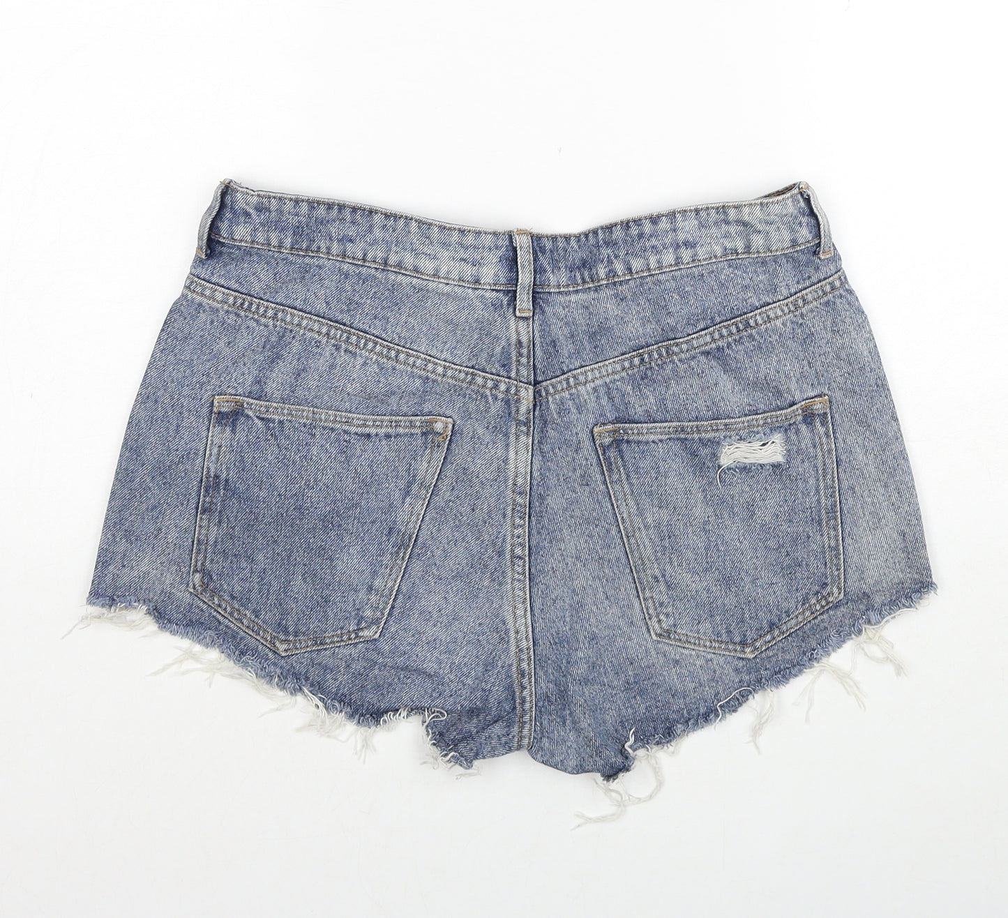 H&M Womens Blue Cotton Cut-Off Shorts Size 12 Regular Zip - Distressed