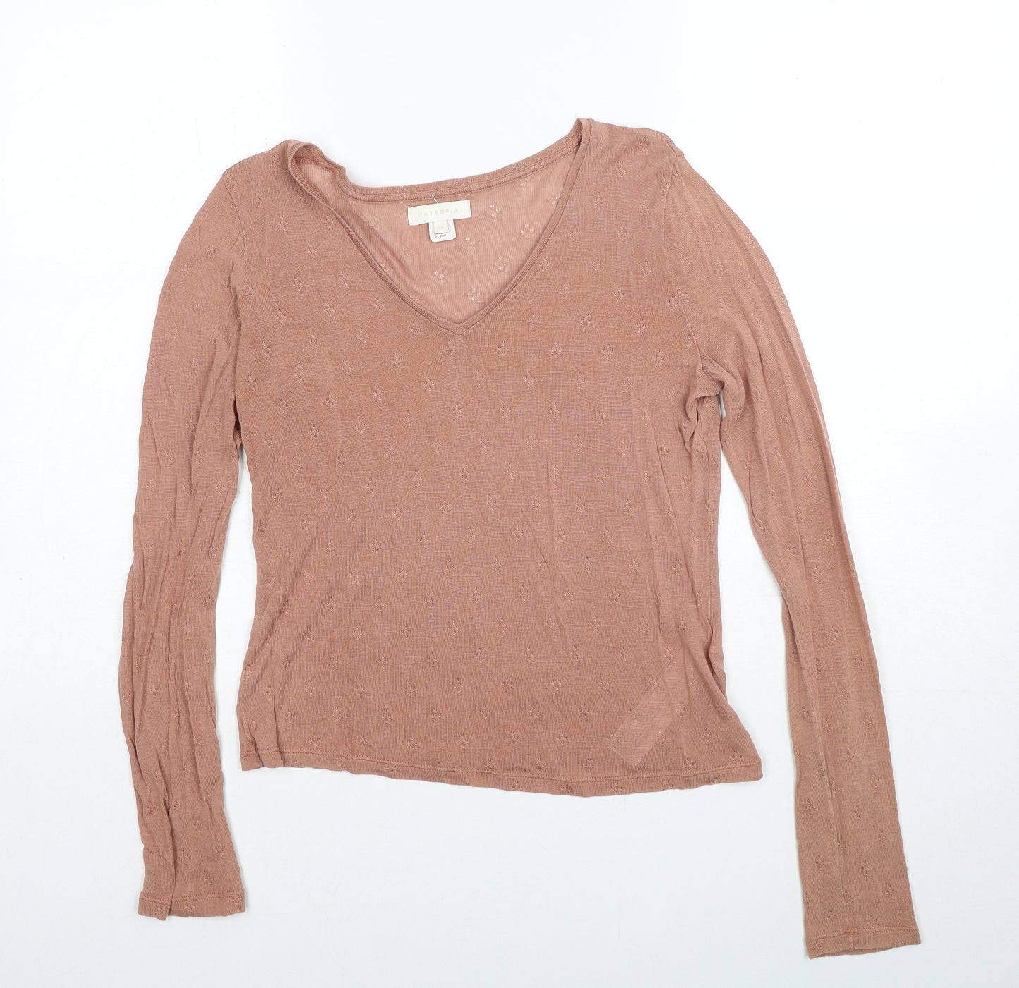 Intropia Womens Beige V-Neck Lyocell Pullover Jumper Size XS