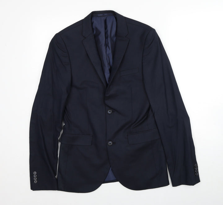 Topman Mens Blue Polyester Jacket Suit Jacket Size 36 Regular