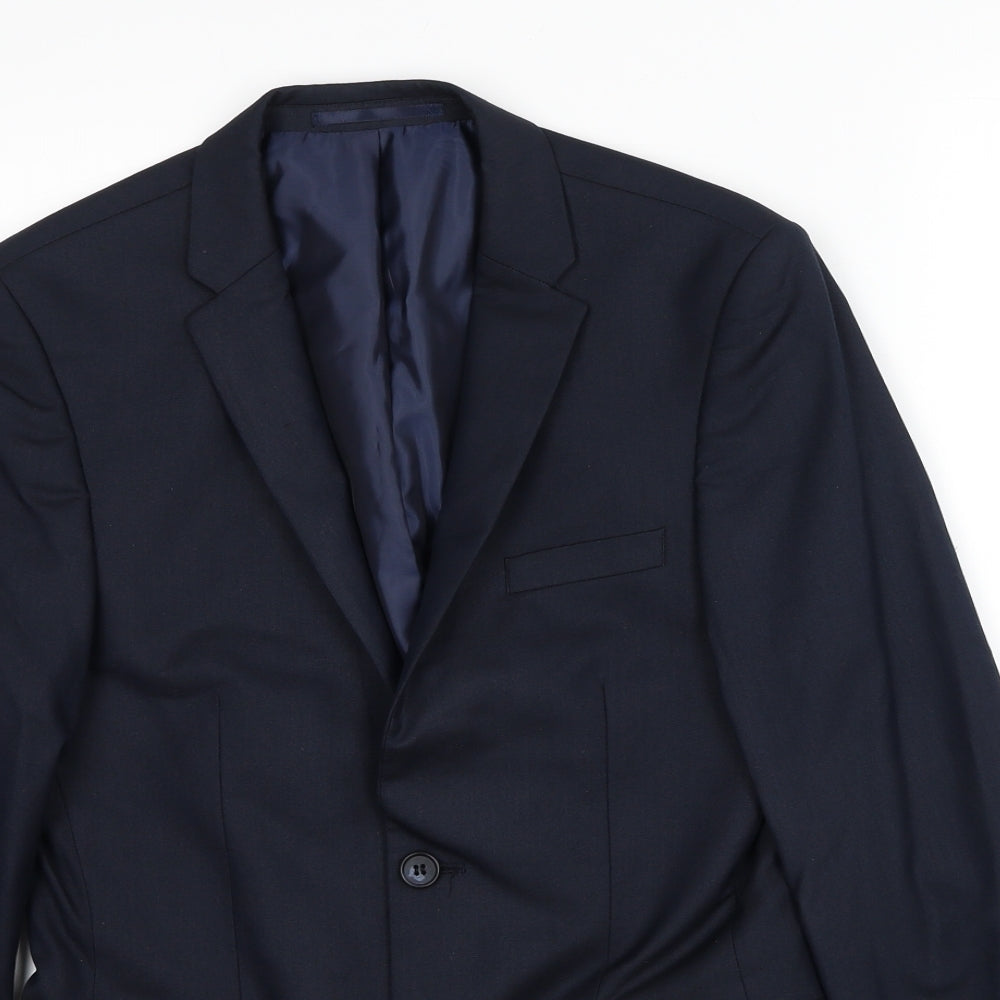 Topman Mens Blue Polyester Jacket Suit Jacket Size 36 Regular