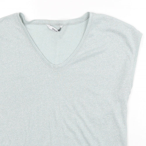 Only Womens Blue Polyester Basic Blouse Size M V-Neck