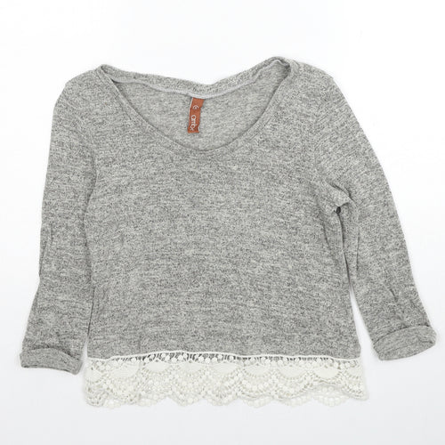 Amber Womens Grey Boat Neck Cotton Pullover Jumper Size S - Lace Trim