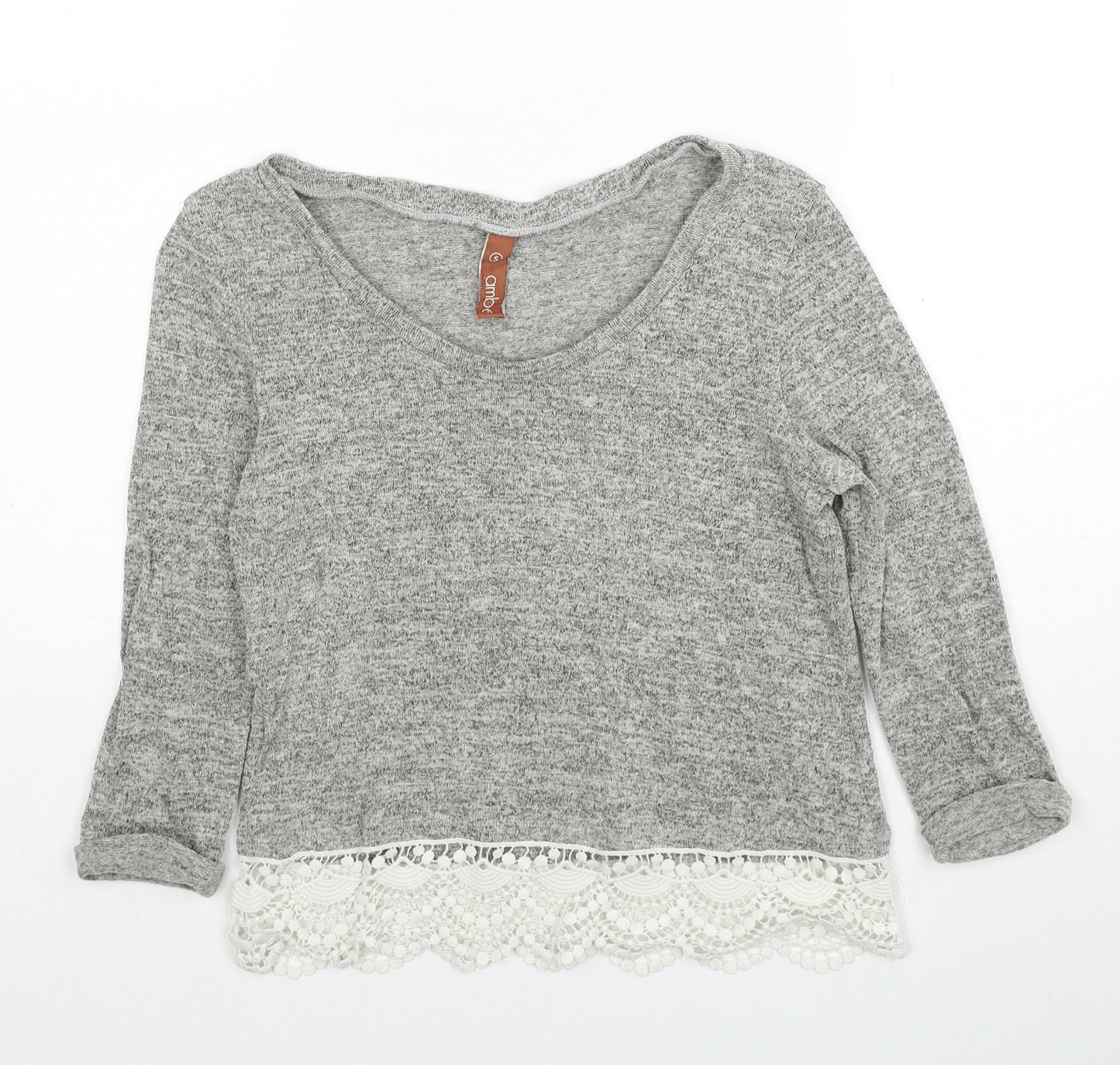 Amber Womens Grey Boat Neck Cotton Pullover Jumper Size S - Lace Trim
