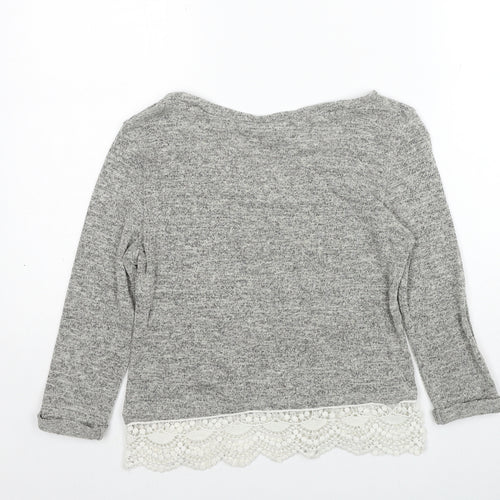 Amber Womens Grey Boat Neck Cotton Pullover Jumper Size S - Lace Trim
