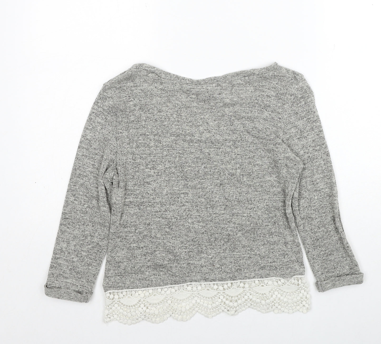 Amber Womens Grey Boat Neck Cotton Pullover Jumper Size S - Lace Trim