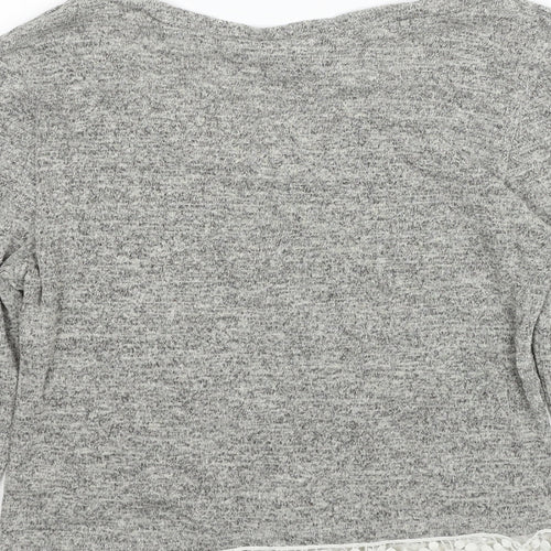 Amber Womens Grey Boat Neck Cotton Pullover Jumper Size S - Lace Trim