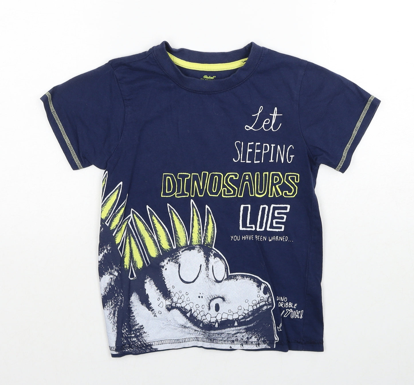 Primark Boys Blue Cotton Basic T-Shirt Size 6-7 Years Round Neck Pullover - Dinosaur