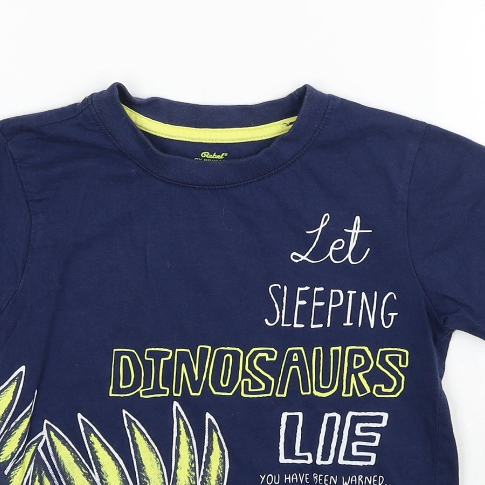 Primark Boys Blue Cotton Basic T-Shirt Size 6-7 Years Round Neck Pullover - Dinosaur