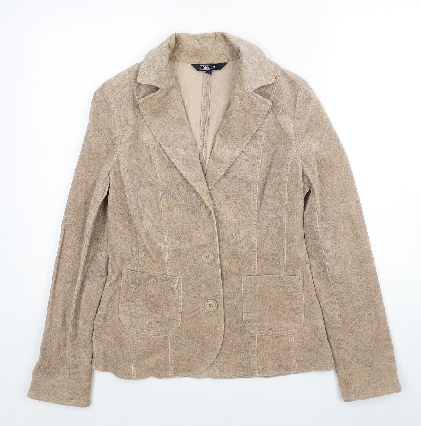 Maine Womens Beige Paisley Jacket Blazer Size 12 Button