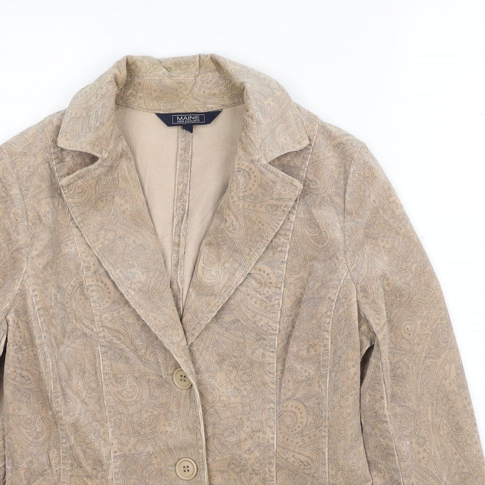 Maine Womens Beige Paisley Jacket Blazer Size 12 Button