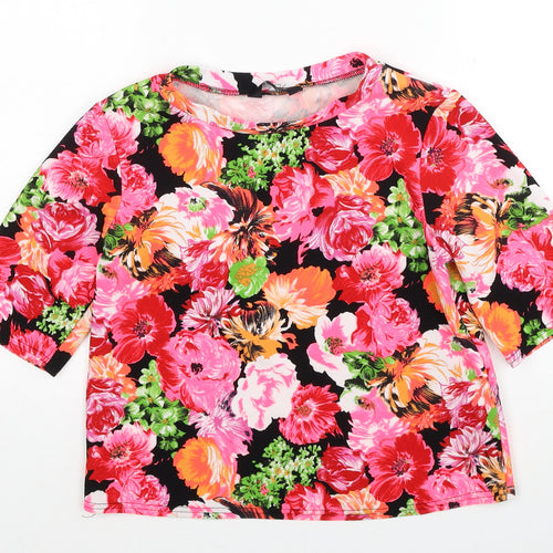 New Look Womens Multicoloured Floral Polyester Basic T-Shirt Size 8 Boat Neck