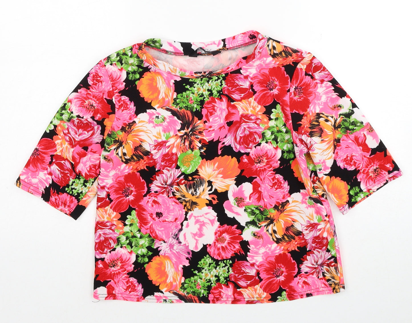 New Look Womens Multicoloured Floral Polyester Basic T-Shirt Size 8 Boat Neck