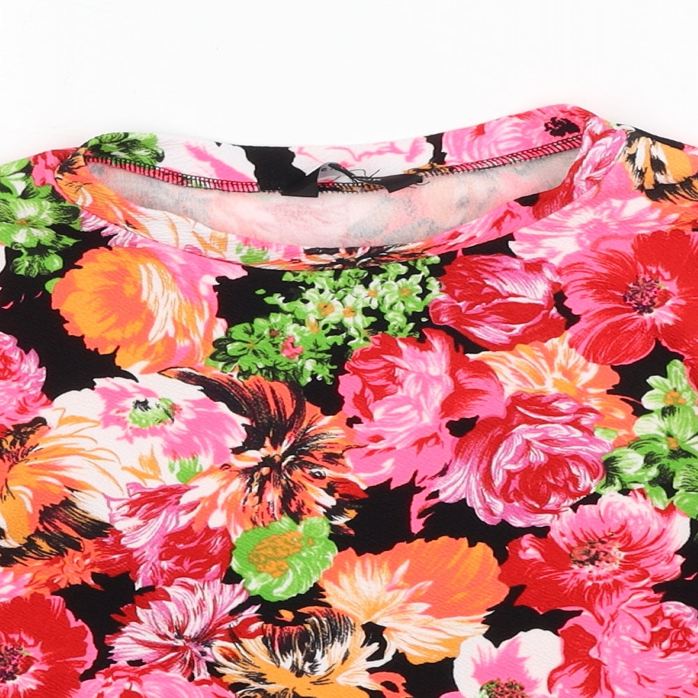 New Look Womens Multicoloured Floral Polyester Basic T-Shirt Size 8 Boat Neck