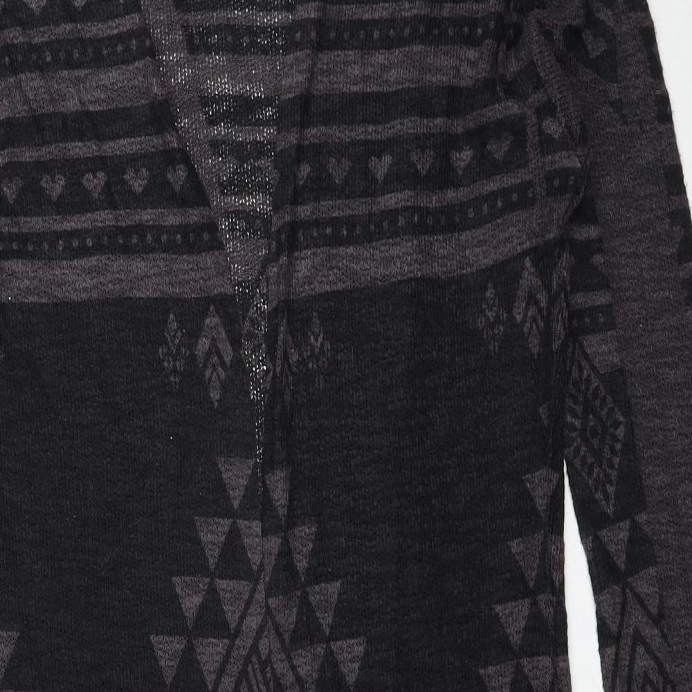 Ginger G Womens Black V-Neck Geometric Polyester Cardigan Jumper Size S