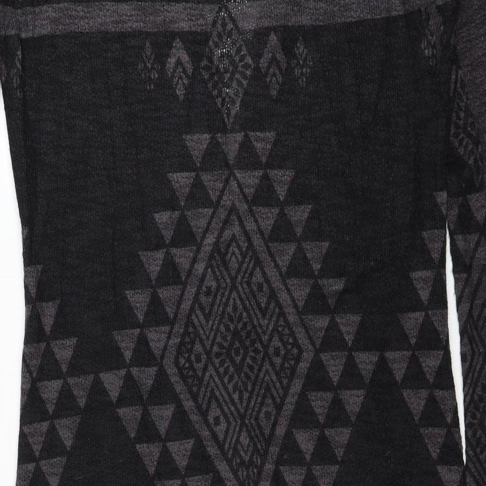 Ginger G Womens Black V-Neck Geometric Polyester Cardigan Jumper Size S