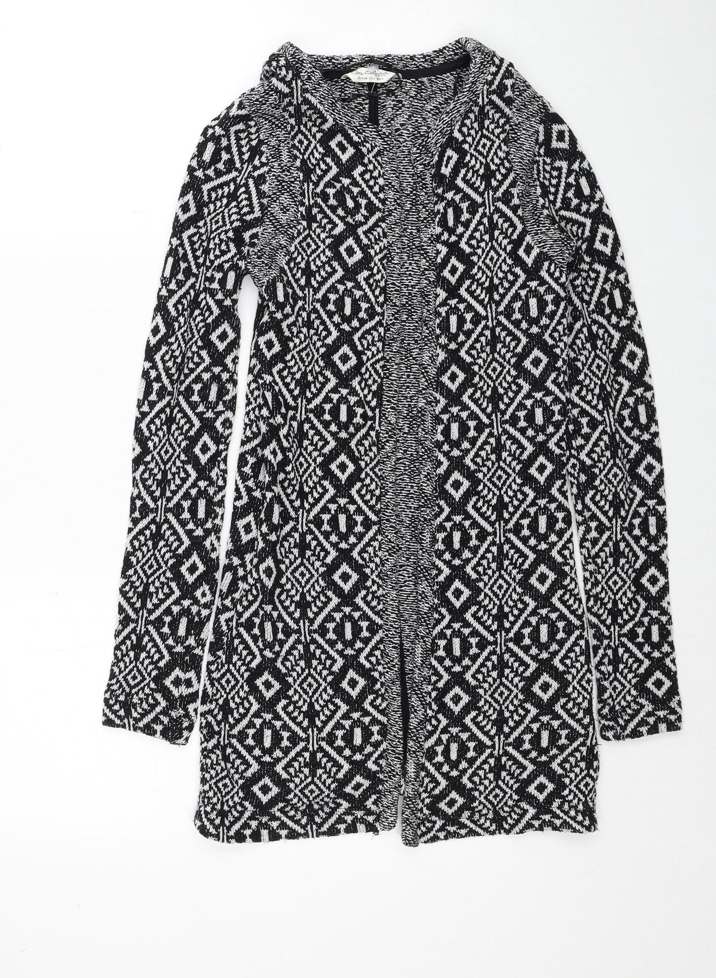 Miss Selfridge Womens Black V-Neck Geometric Polyester Cardigan Jumper Size 6