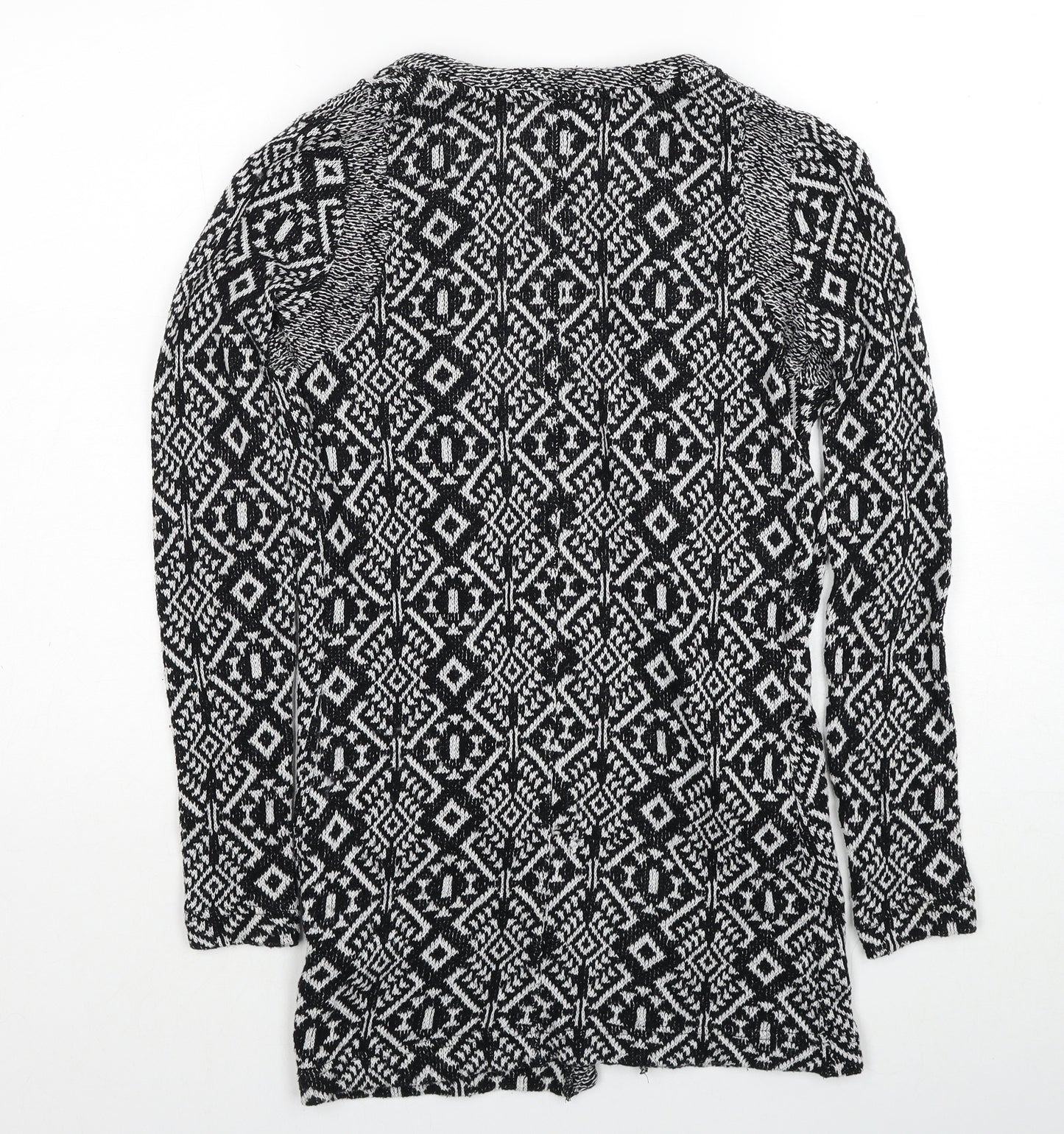 Miss Selfridge Womens Black V-Neck Geometric Polyester Cardigan Jumper Size 6