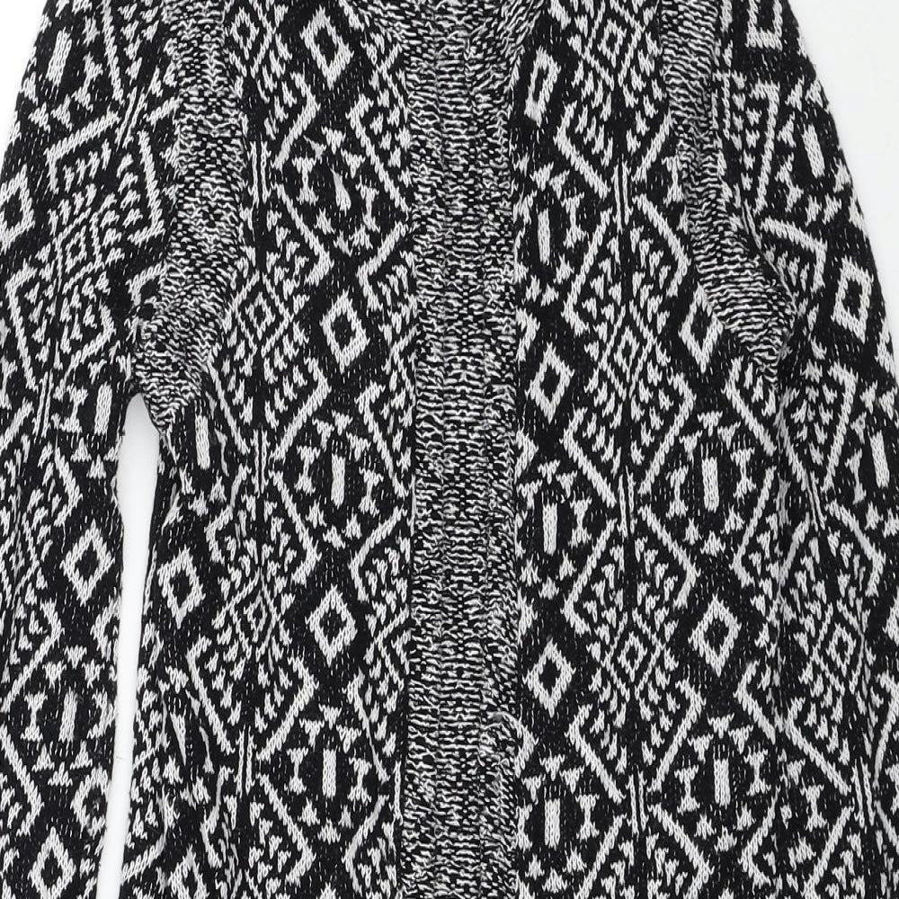 Miss Selfridge Womens Black V-Neck Geometric Polyester Cardigan Jumper Size 6